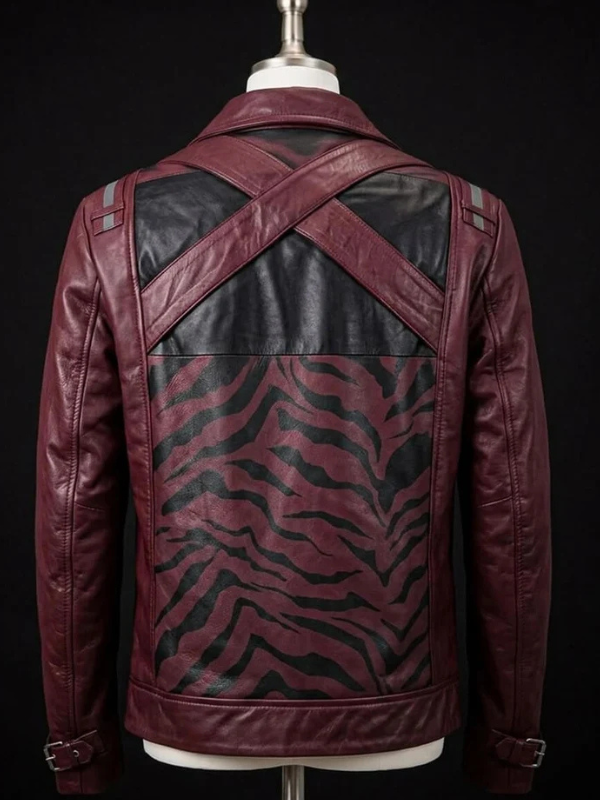High-resolution back view of the custom-designed No More Heroes Travis Touchdown red jacket on a pure white background.