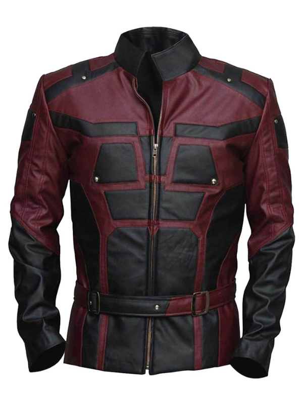 High-resolution secondary view of the custom-designed Marvel Daredevil Charlie Cox jacket on a pure white background.